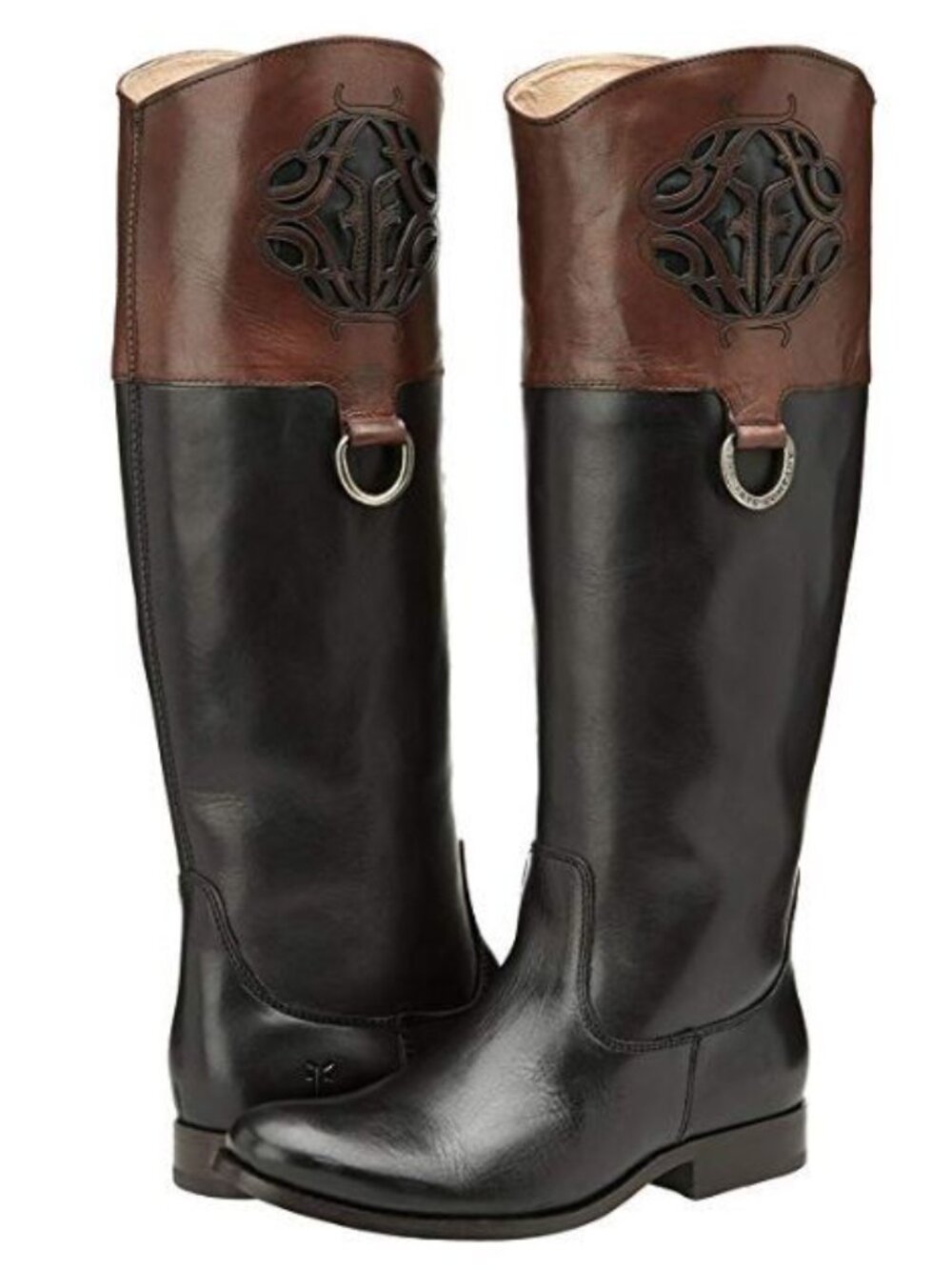 Vintage Frye Melissa monogram logo two-tone leather equestrian riding boots